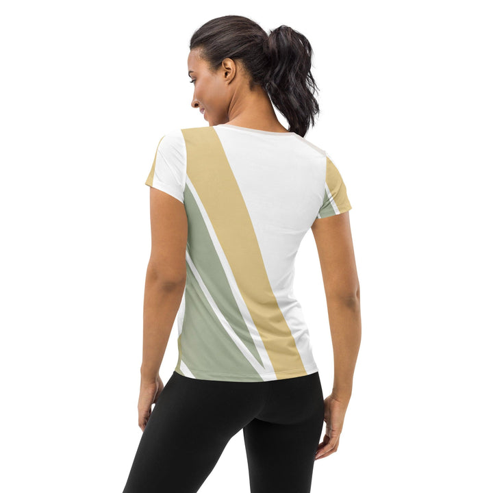 Womens Stretch Fit Athletic Sports T-shirt - Green Abstract Geometric