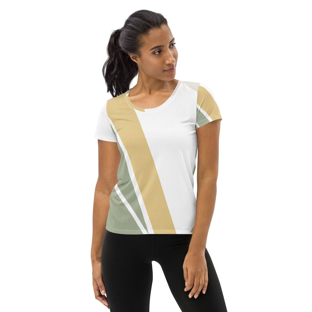 Womens Stretch Fit Athletic Sports T-shirt - Green Abstract Geometric