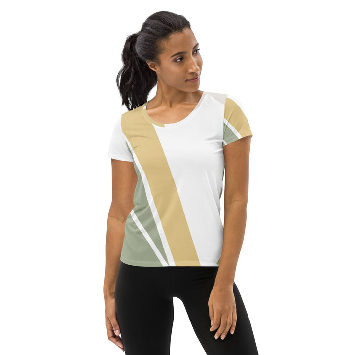 Womens Stretch Fit Athletic Sports T-shirt - Green Abstract Geometric