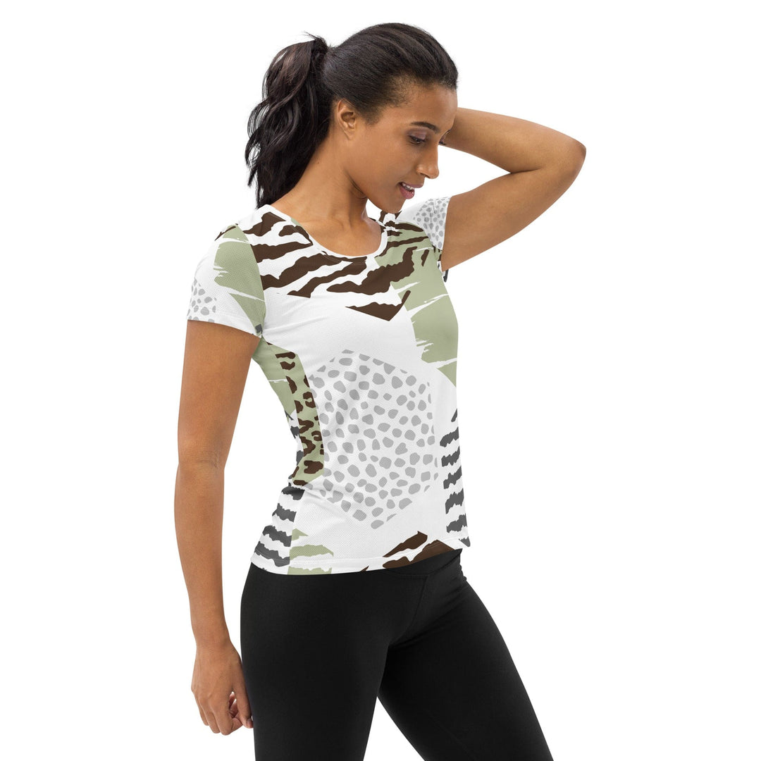 Womens Stretch Fit Athletic Sports T-shirt - Brown Green Grey