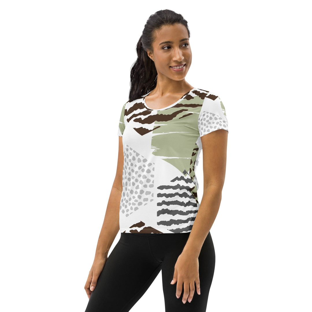 Womens Stretch Fit Athletic Sports T-shirt - Brown Green Grey