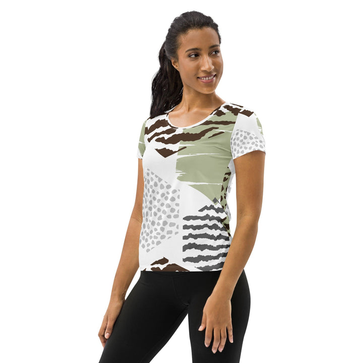 Womens Stretch Fit Athletic Sports T-shirt - Brown Green Grey