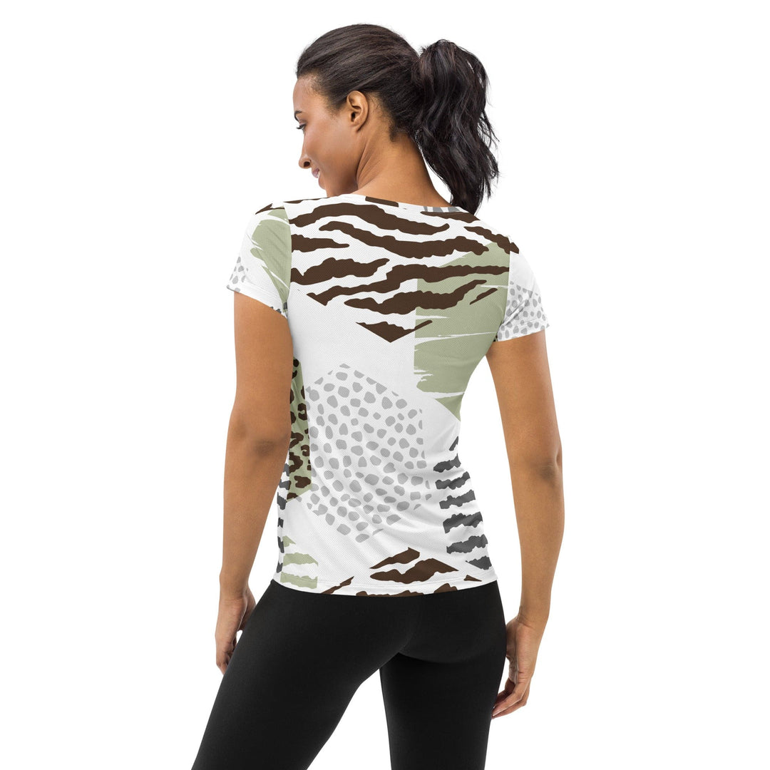 Womens Stretch Fit Athletic Sports T-shirt - Brown Green Grey
