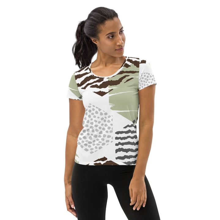Womens Stretch Fit Athletic Sports T-shirt - Brown Green Grey