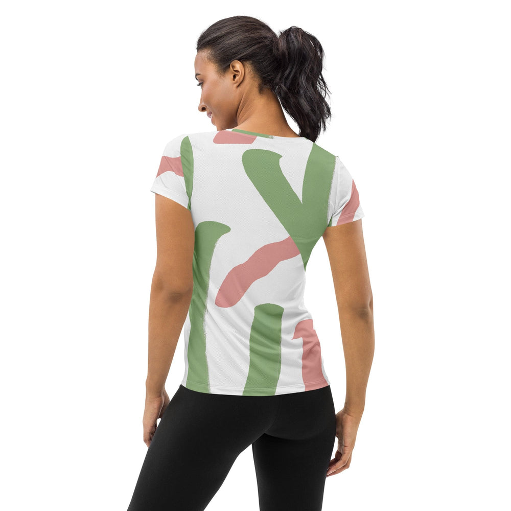 Womens Stretch Fit Athletic Sports T-shirt - Green Mauve Abstract