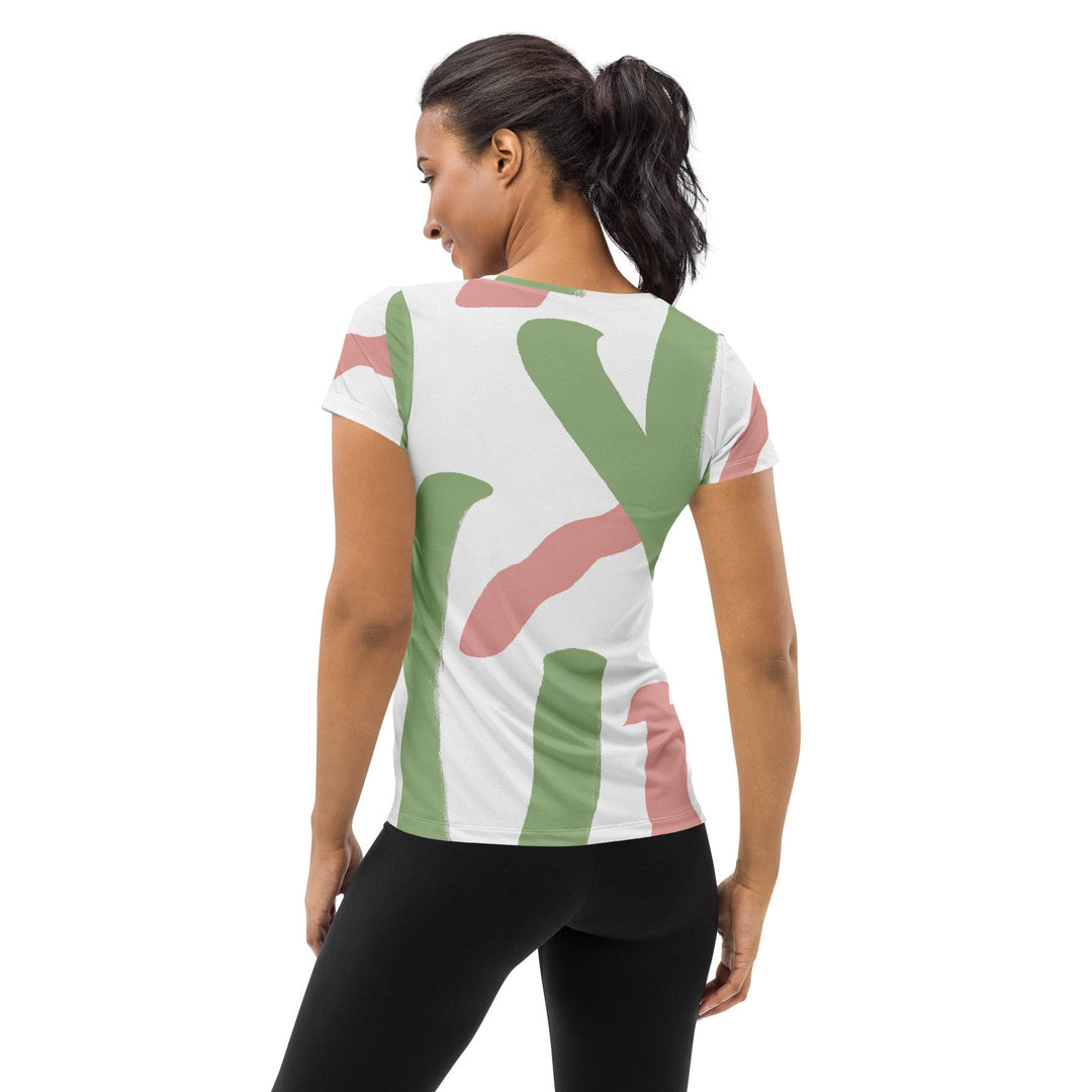 Womens Stretch Fit Athletic Sports T-shirt - Green Mauve Abstract