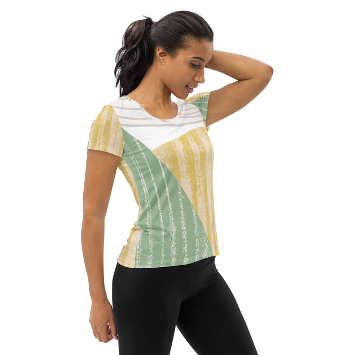 Womens Stretch Fit Athletic Sports T-shirt - Green Textured Boho
