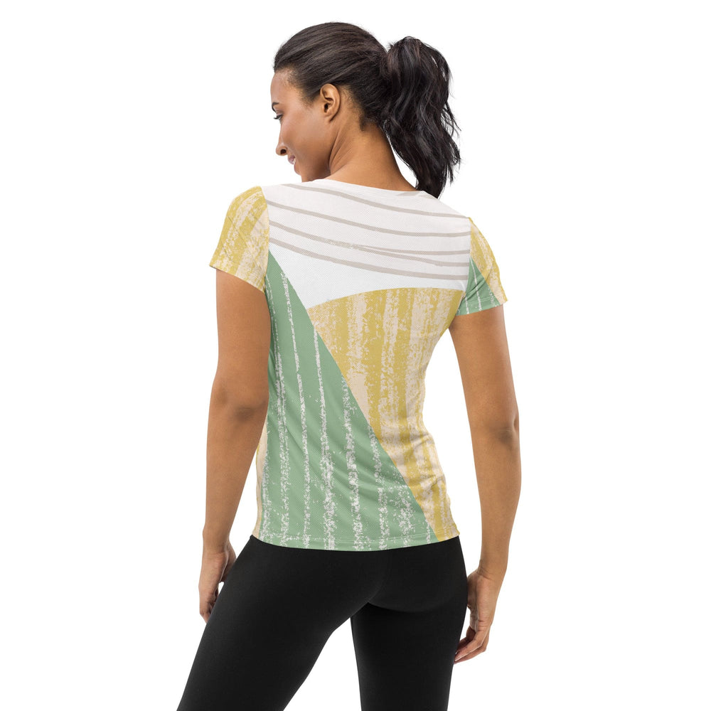 Womens Stretch Fit Athletic Sports T-shirt - Green Textured Boho