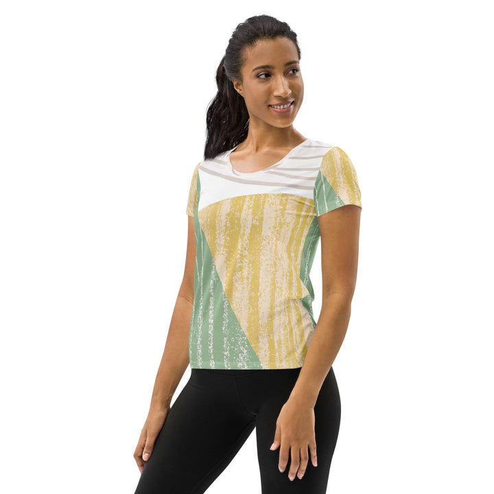 Womens Stretch Fit Athletic Sports T-shirt - Green Textured Boho