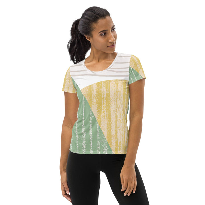 Womens Stretch Fit Athletic Sports T-shirt - Green Textured Boho