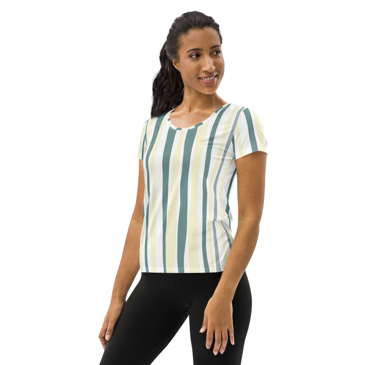 Womens Stretch Fit Athletic Sports T-shirt - Green Yellow Geometric