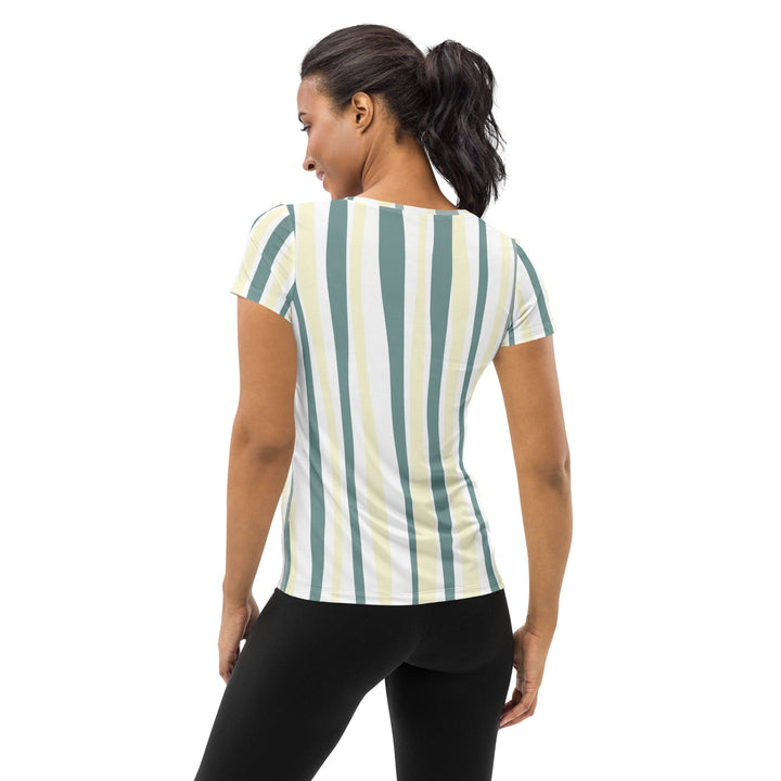 Womens Stretch Fit Athletic Sports T-shirt - Green Yellow Geometric