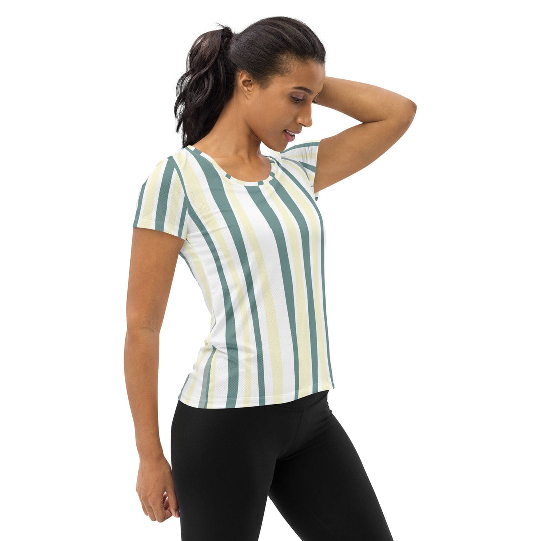 Womens Stretch Fit Athletic Sports T-shirt - Green Yellow Geometric