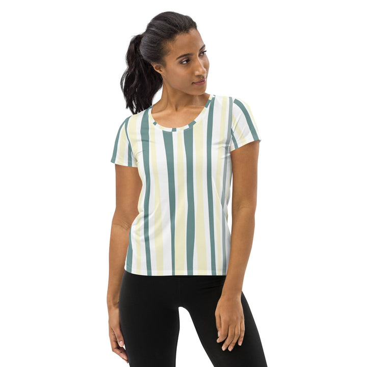 Womens Stretch Fit Athletic Sports T-shirt - Green Yellow Geometric