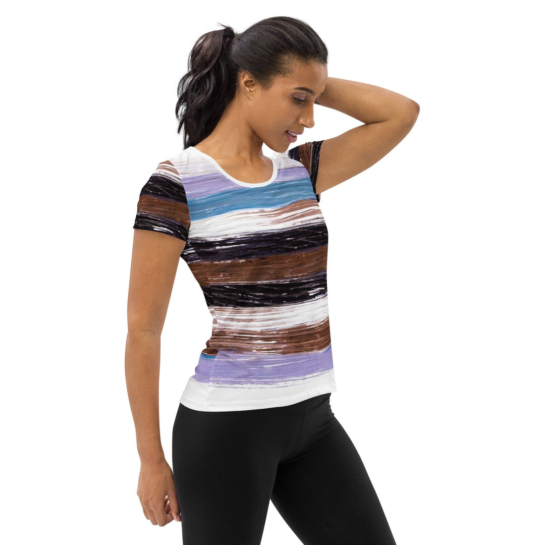 Womens Stretch Fit Athletic Sports T-shirt - Lavender Black Brown