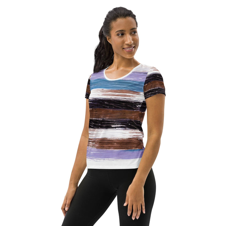 Womens Stretch Fit Athletic Sports T-shirt - Lavender Black Brown
