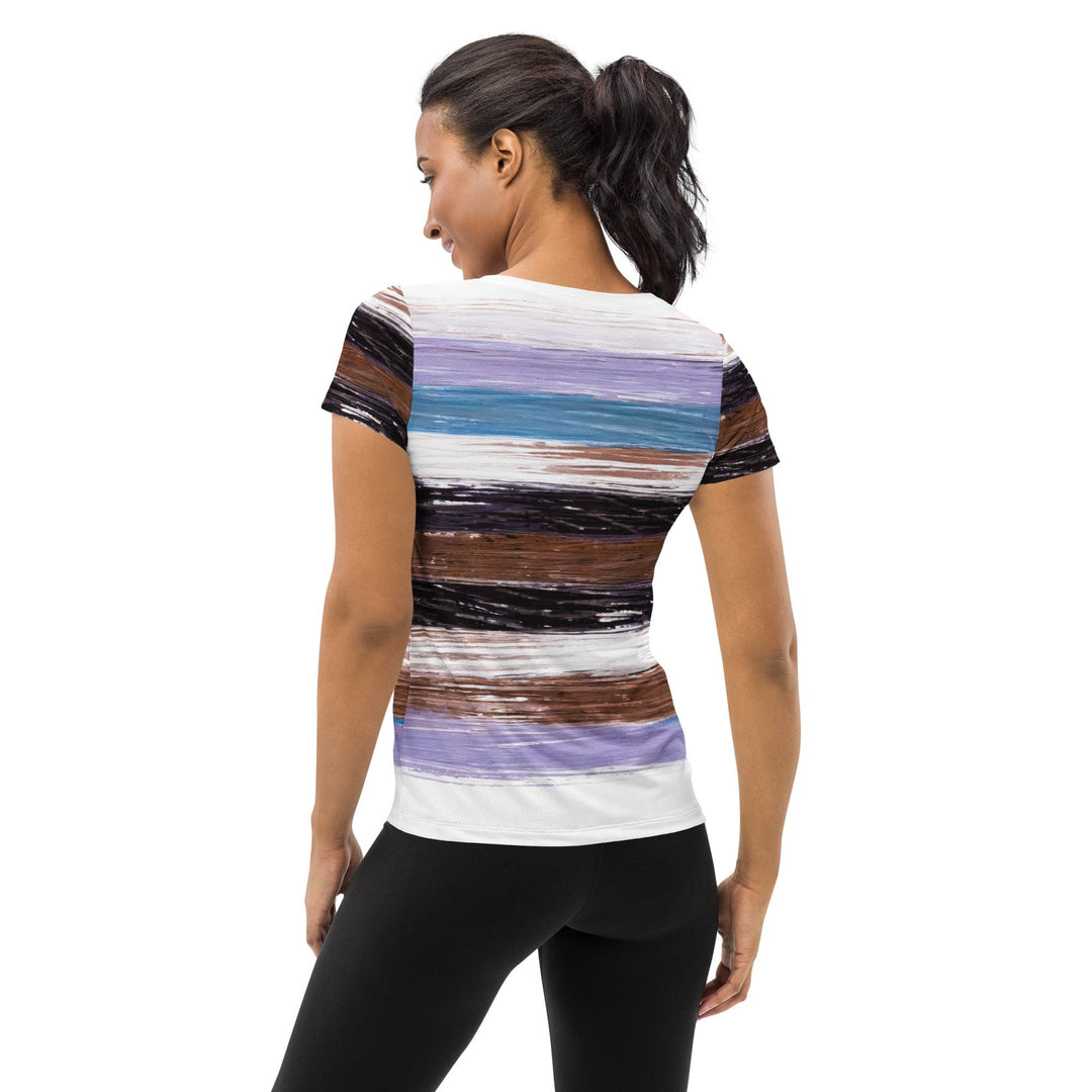 Womens Stretch Fit Athletic Sports T-shirt - Lavender Black Brown