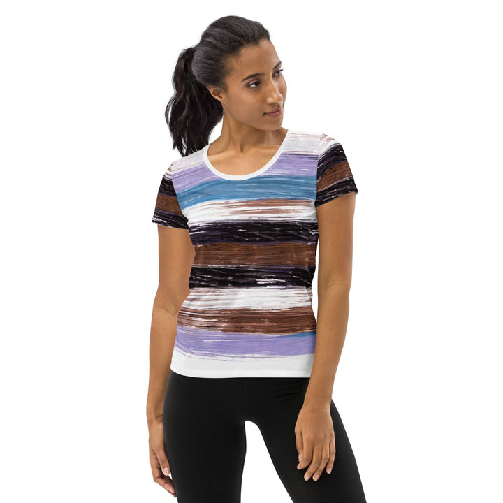 Womens Stretch Fit Athletic Sports T-shirt - Lavender Black Brown