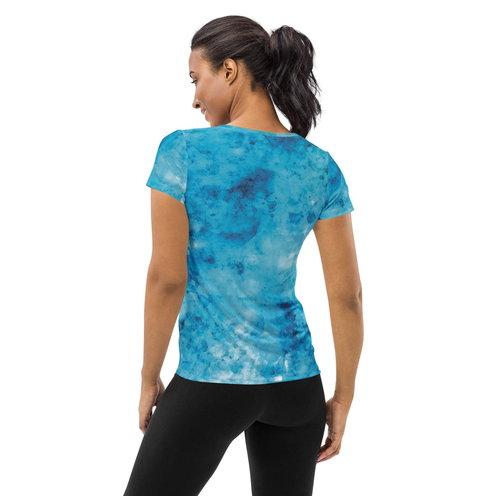 Womens Stretch Fit Athletic Sports T-shirt - Blue Marble Print