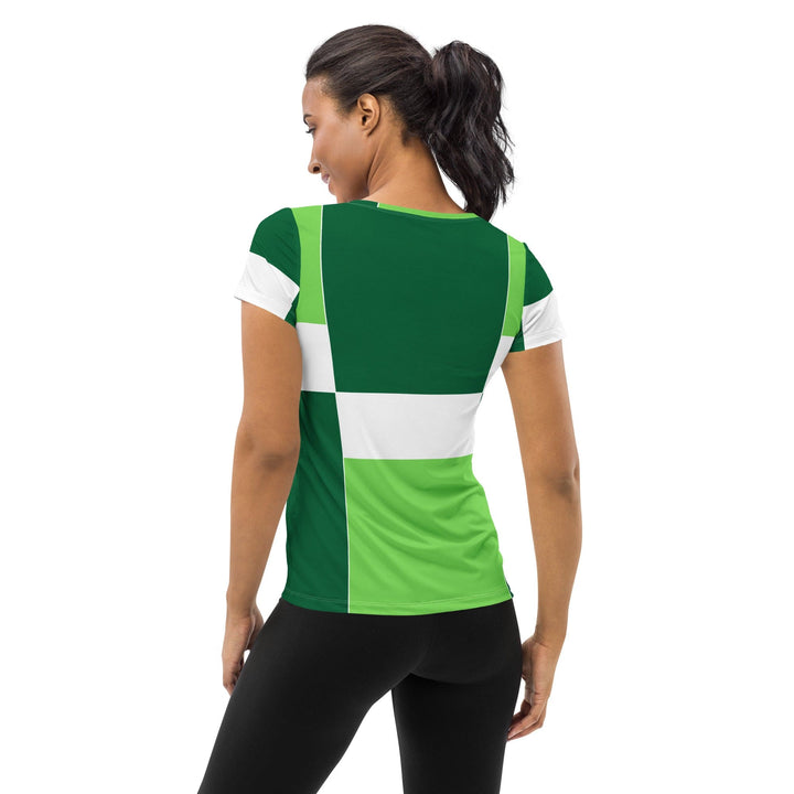 Womens Stretch Fit Athletic Sports T-shirt - Green White Colorblock