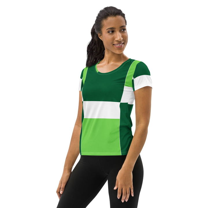 Womens Stretch Fit Athletic Sports T-shirt - Green White Colorblock