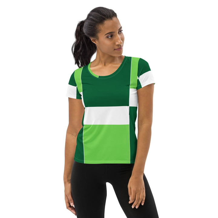 Womens Stretch Fit Athletic Sports T-shirt - Green White Colorblock