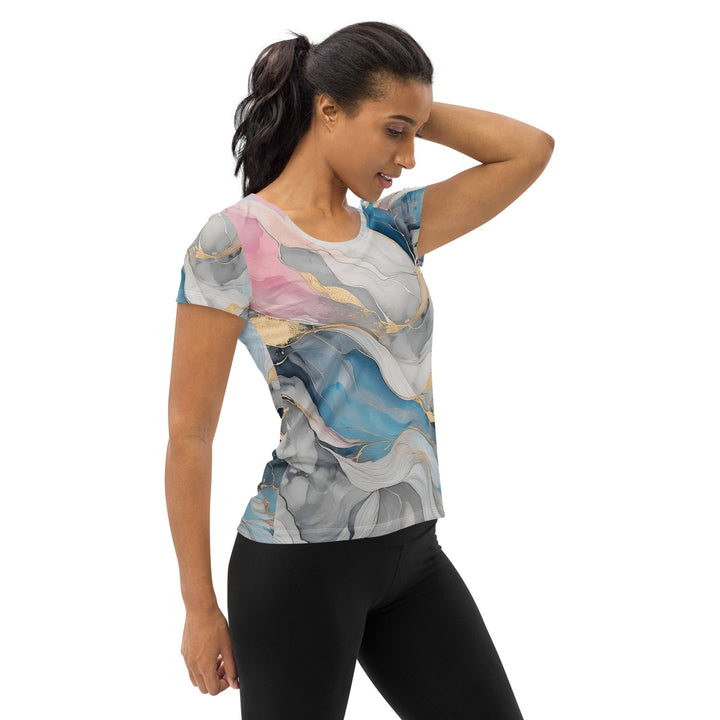 Womens Stretch Fit Athletic Sports T-shirt - Marble Cloud of Grey