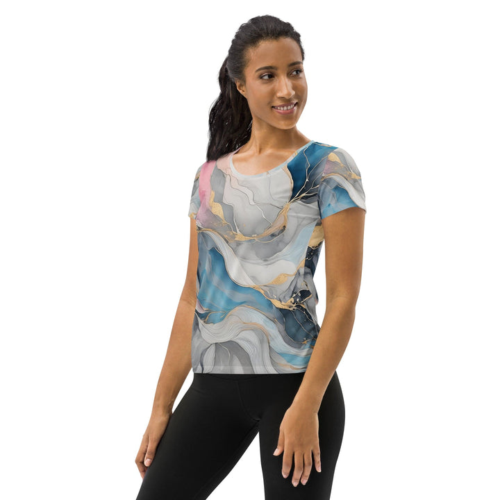 Womens Stretch Fit Athletic Sports T-shirt - Marble Cloud of Grey