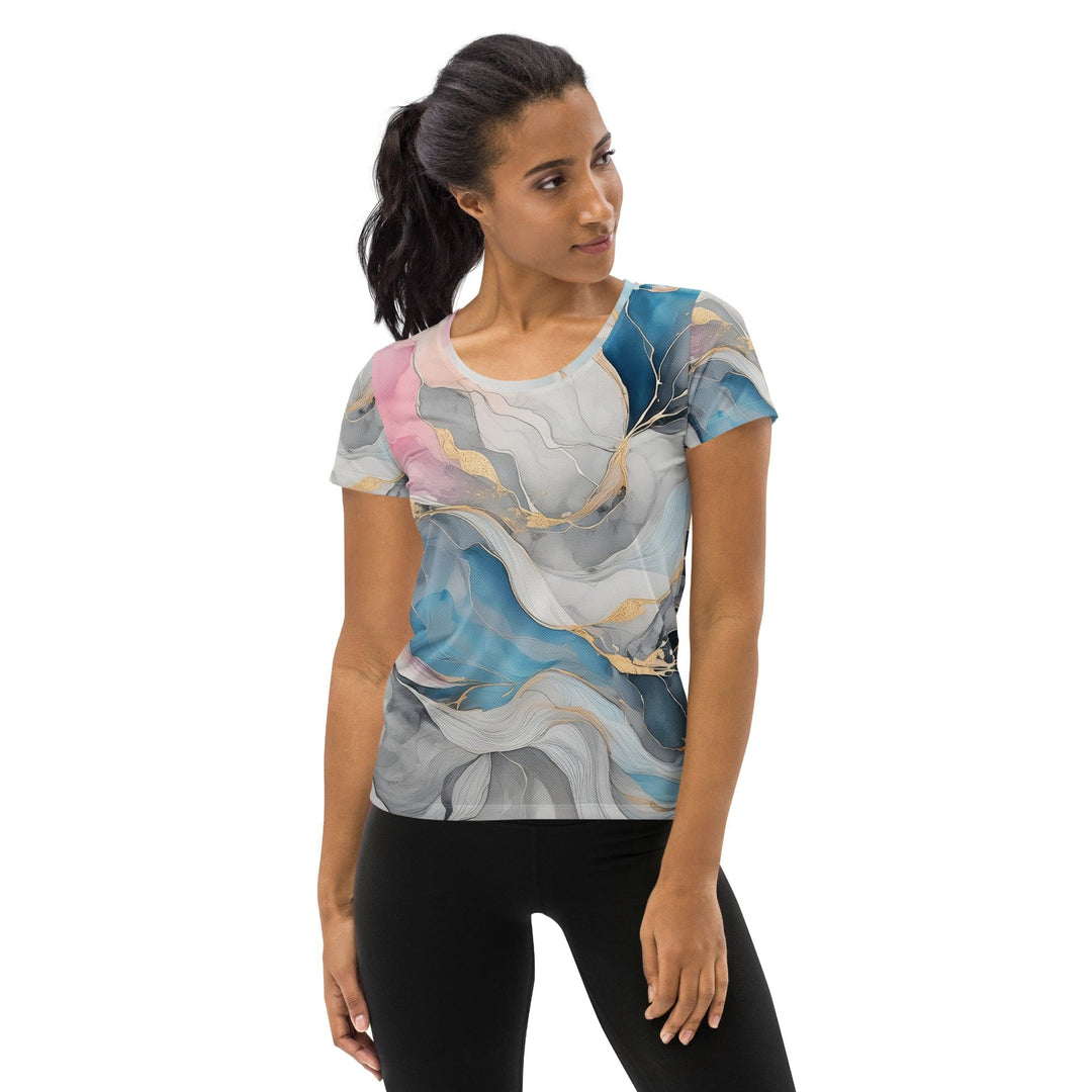 Womens Stretch Fit Athletic Sports T-shirt - Marble Cloud of Grey