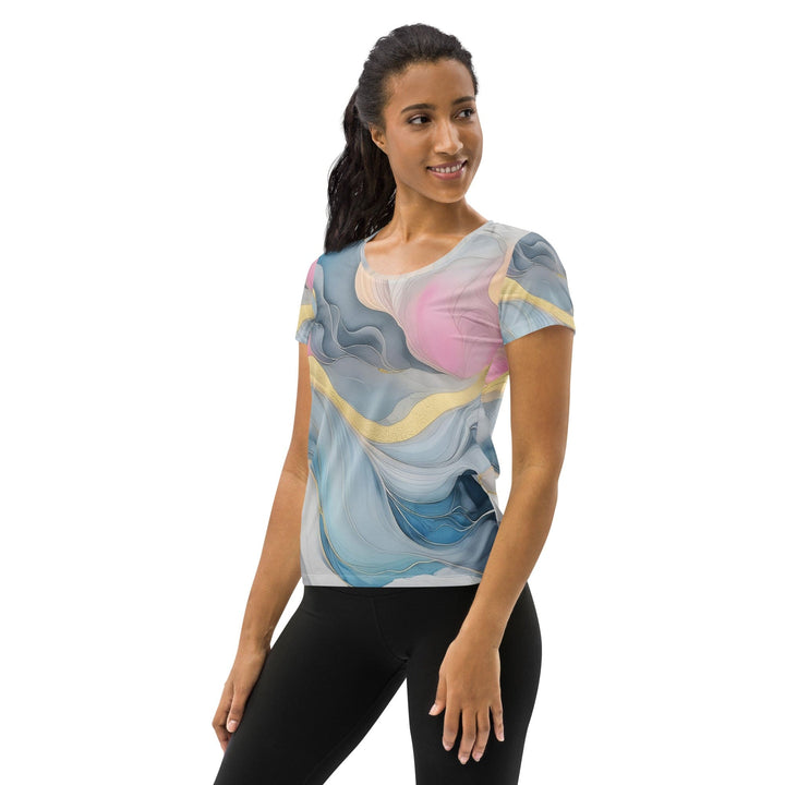 Womens Stretch Fit Athletic Sports T-shirt - Marble Cloud of Grey 3