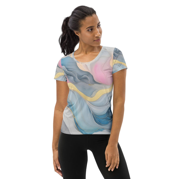 Womens Stretch Fit Athletic Sports T-shirt - Marble Cloud of Grey 3