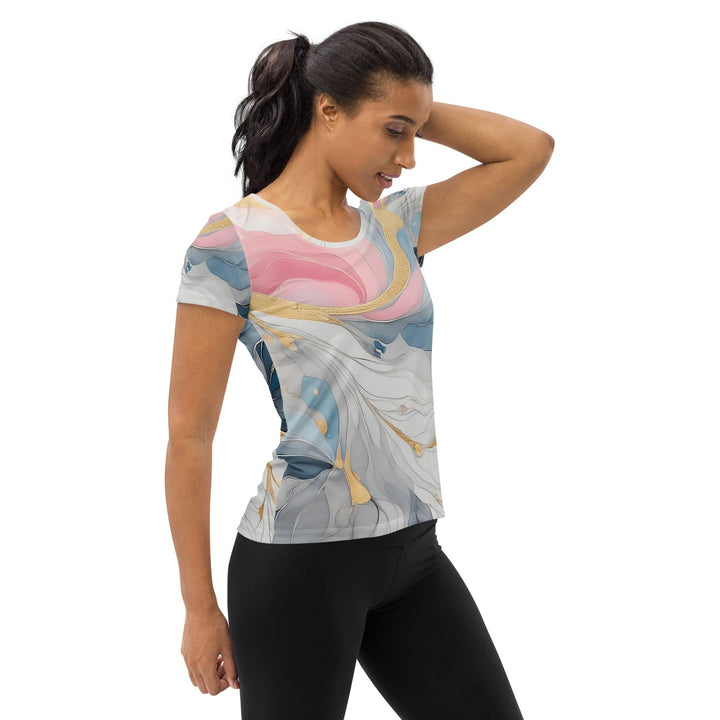 Womens Stretch Fit Athletic Sports T-shirt - Marble Cloud of Grey Pink