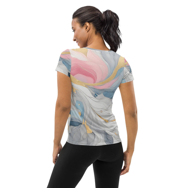 Womens Stretch Fit Athletic Sports T-shirt - Marble Cloud of Grey Pink