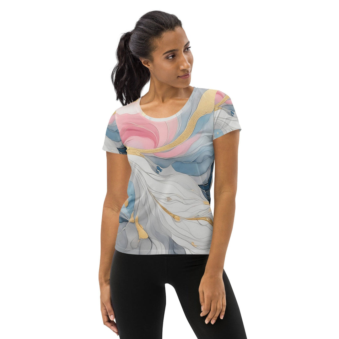 Womens Stretch Fit Athletic Sports T-shirt - Marble Cloud of Grey Pink