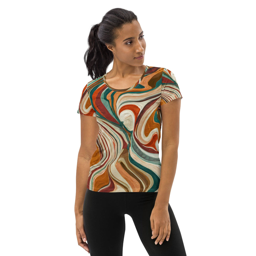Womens Stretch Fit Athletic Sports T-shirt - Boho Brown Marble Print