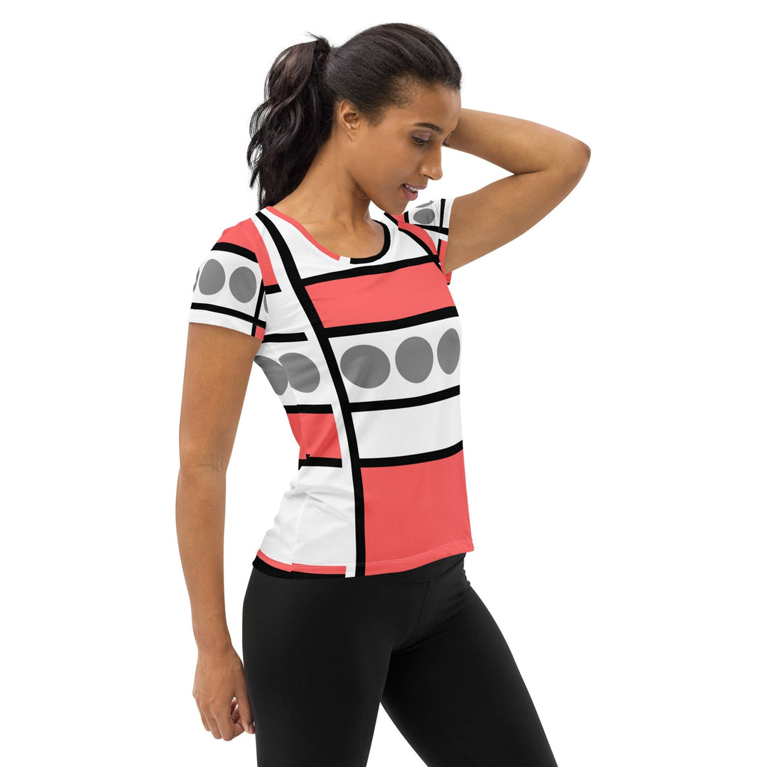 Womens Stretch Fit Athletic Sports T-shirt - Pale Red Print