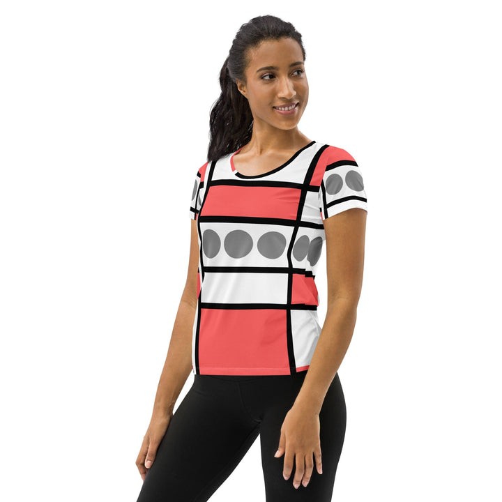 Womens Stretch Fit Athletic Sports T-shirt - Pale Red Print