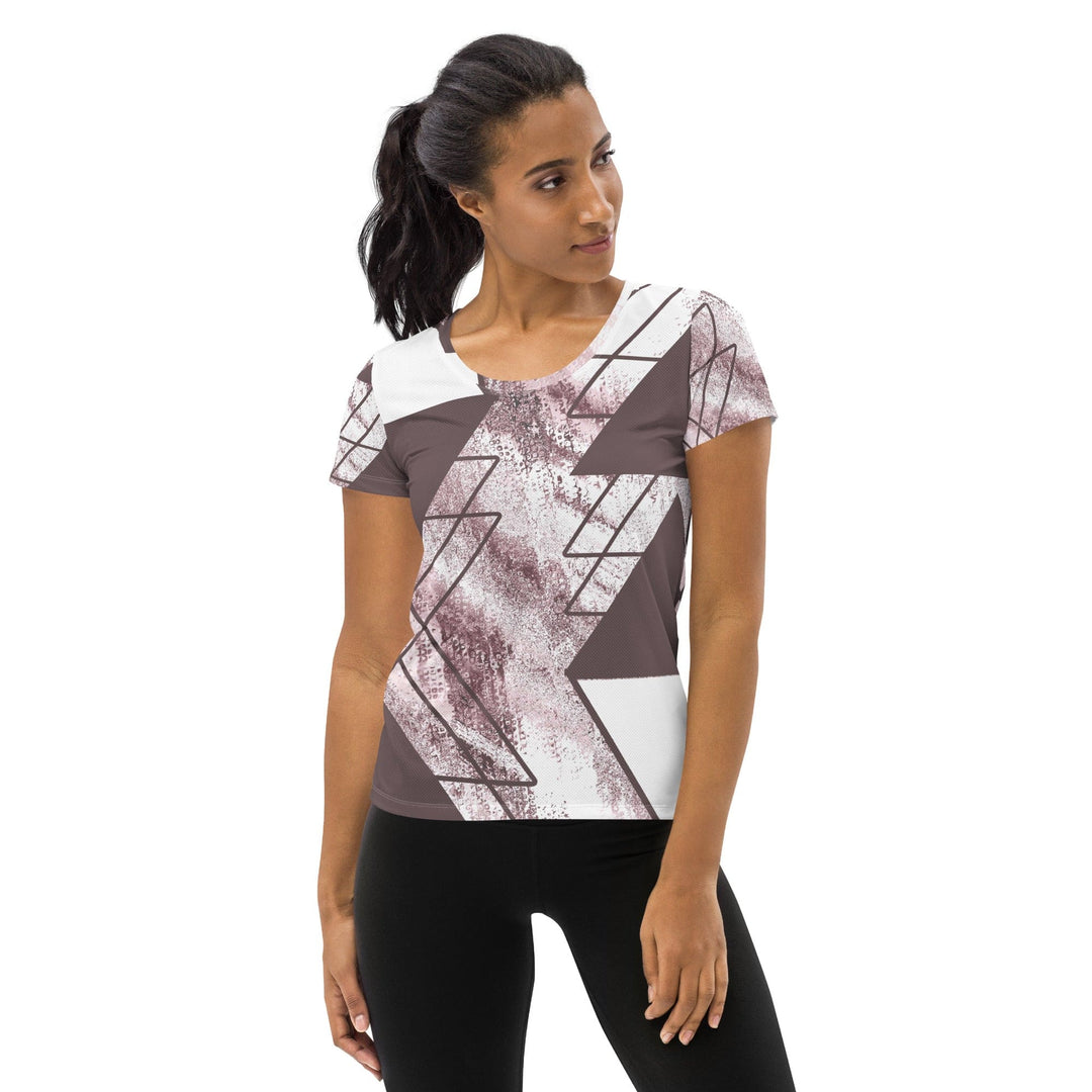 Womens Stretch Fit Athletic Sports T-shirt - Mauve Rose and White