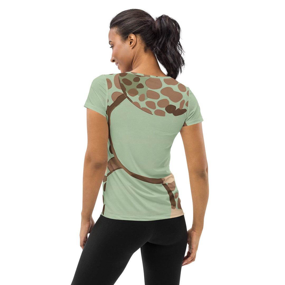 Womens Stretch Fit Athletic Sports T-shirt - Green Beige Spotted Print