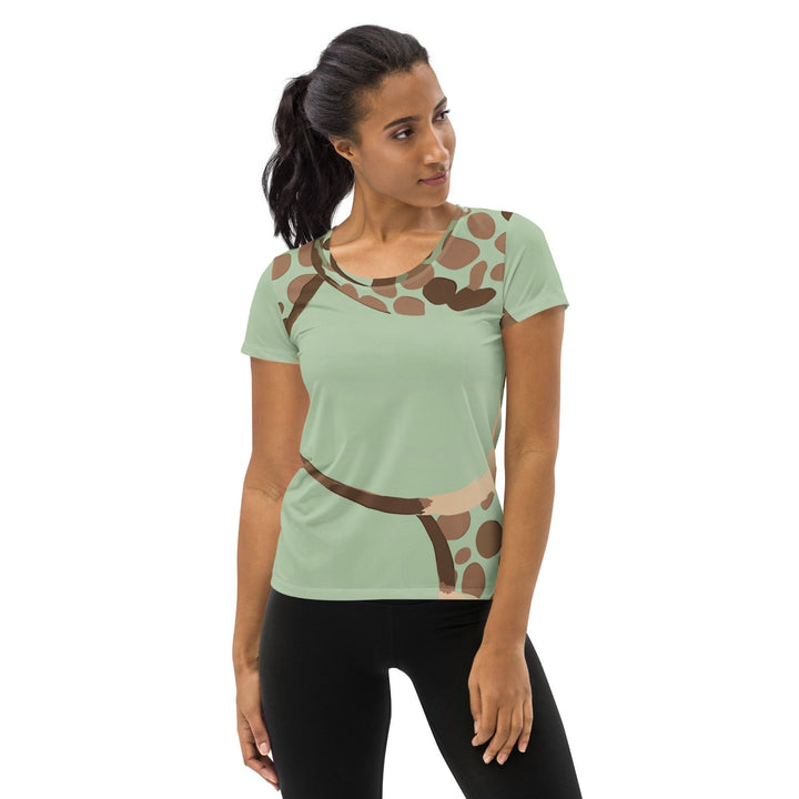 Womens Stretch Fit Athletic Sports T-shirt - Green Beige Spotted Print