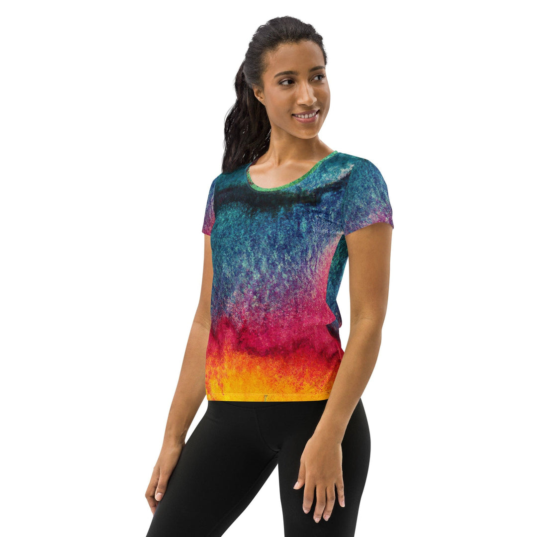 Womens Stretch Fit Athletic Sports T-shirt - Multicolor Abstract