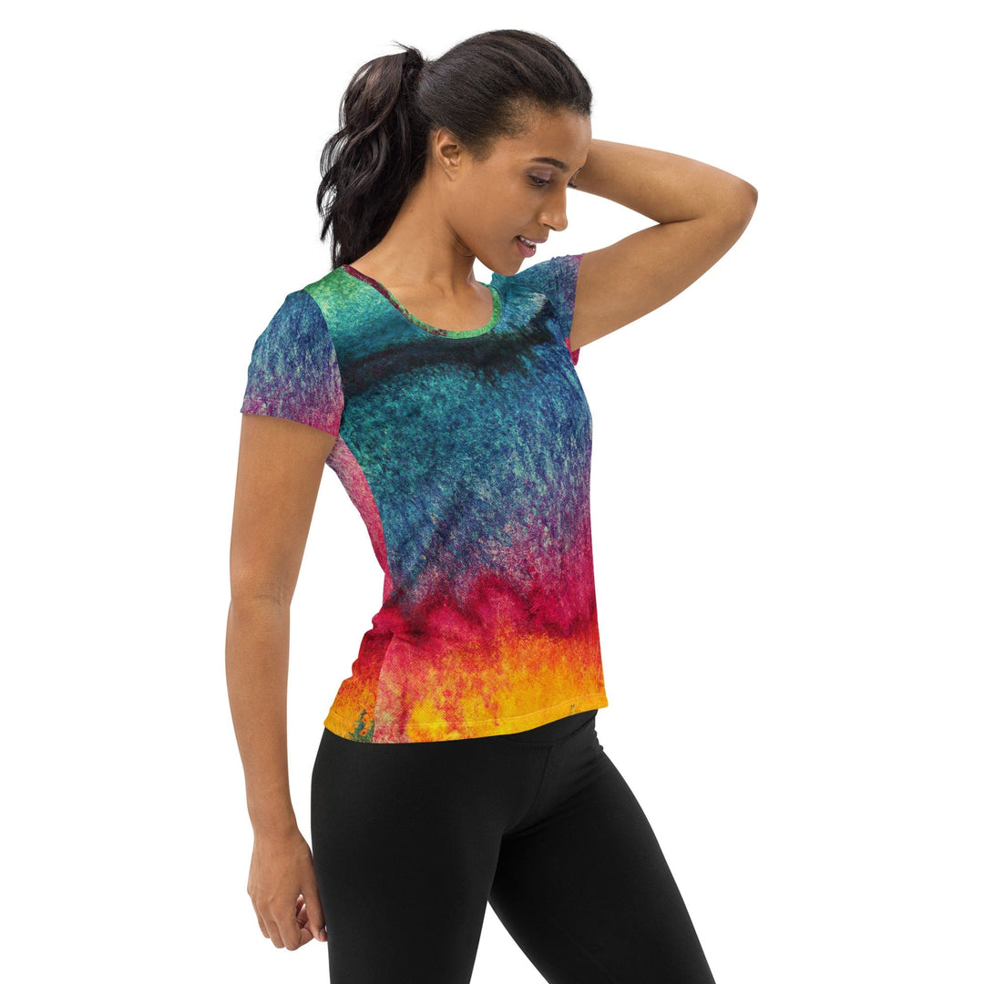Womens Stretch Fit Athletic Sports T-shirt - Multicolor Abstract