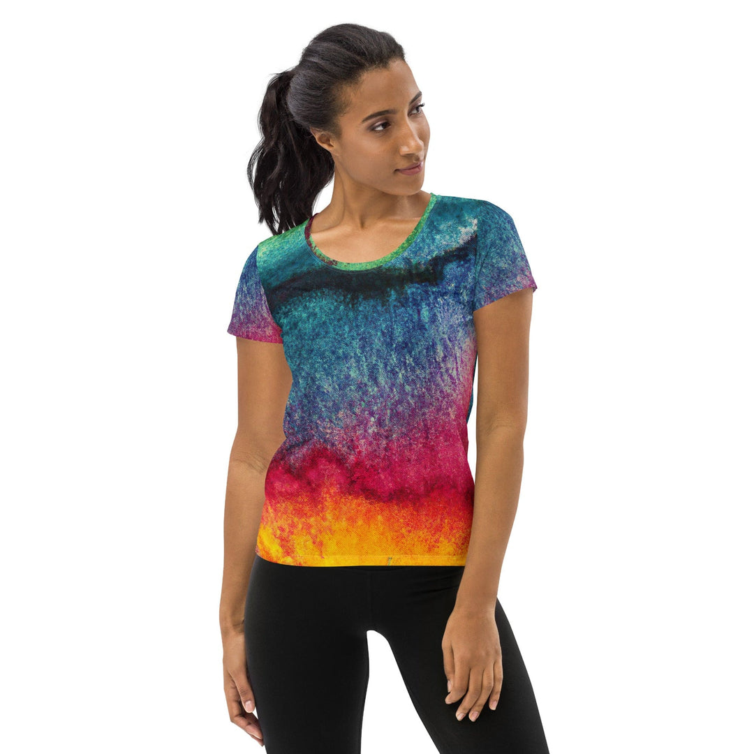 Womens Stretch Fit Athletic Sports T-shirt - Multicolor Abstract