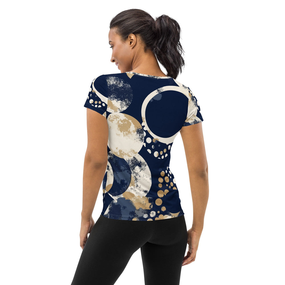 Womens Stretch Fit Athletic Sports T-shirt - Blue Beige Spotted Print
