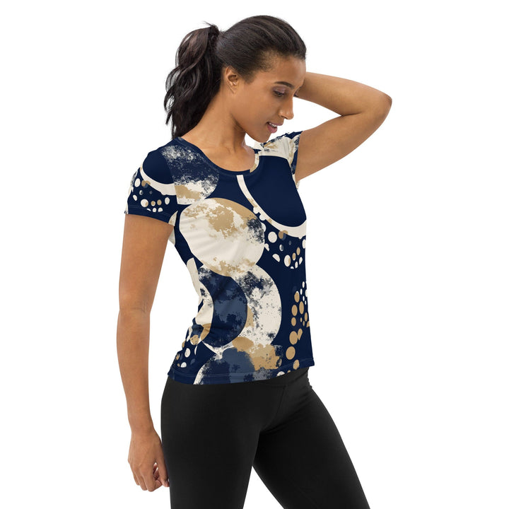 Womens Stretch Fit Athletic Sports T-shirt - Blue Beige Spotted Print
