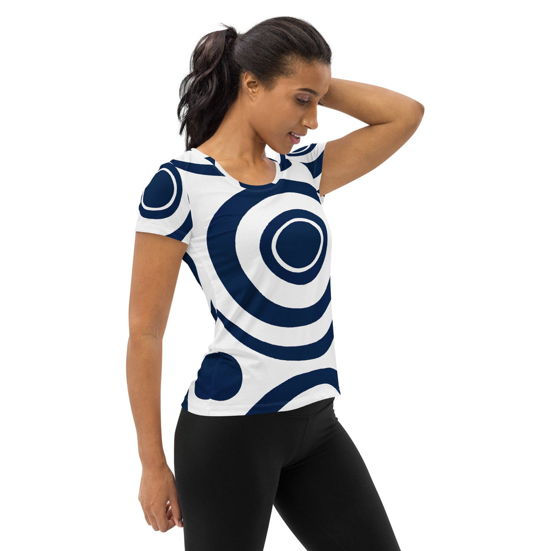 Womens Stretch Fit Athletic Sports T-shirt - Navy Blue and White