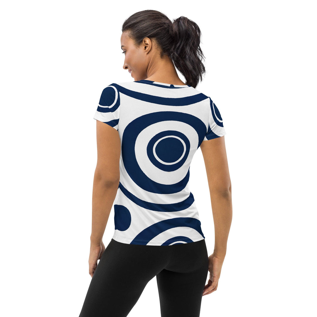 Womens Stretch Fit Athletic Sports T-shirt - Navy Blue and White