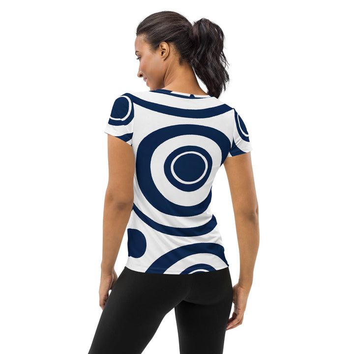 Womens Stretch Fit Athletic Sports T-shirt - Navy Blue and White