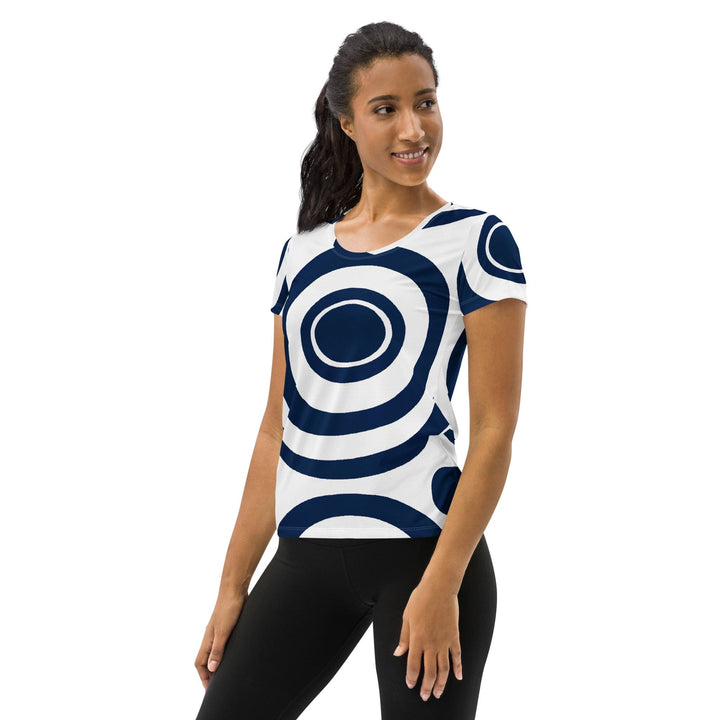 Womens Stretch Fit Athletic Sports T-shirt - Navy Blue and White