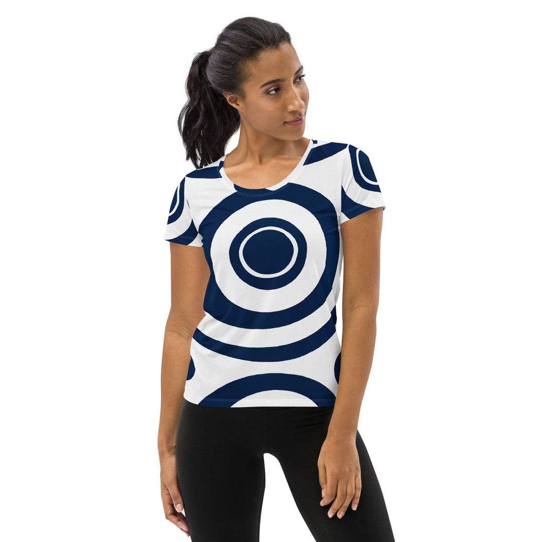 Womens Stretch Fit Athletic Sports T-shirt - Navy Blue and White